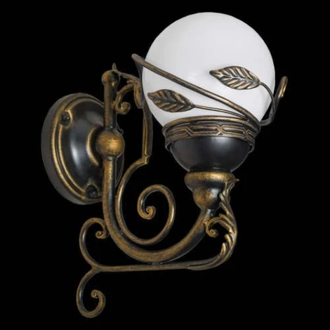 Настенный фонарь уличный Кузнечное дело Галактика 30-002-ЧЗ (220V, ковка, шар, листья, под старину, IP54)