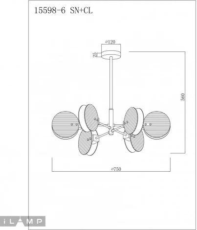 Потолочная люстра на штанге iLamp Panorama 15598-6 SN+CL (220V, круглые)