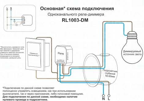 Wi-Fi реле диммируемое с голосовым управлением и управлением со смартфона RL1003-DM/1