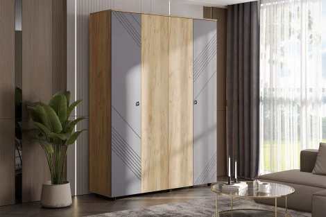 Шкаф Арника четырехстворчатый Байкал, Дуб Золотой, Графит