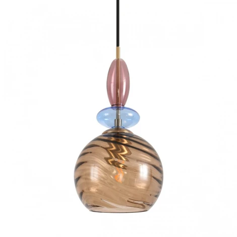 Подвесной светильник со стеклянным декором Lumion Walma 8300/1A бронза/амбер/голубой/розовый, металл/стекло E27 1*40W 220V (на проводе)