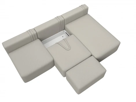 Диван угловой модульный с пуфом Лига-060 НПБ Лонг угол универсальный (ЛДСП,Брус,Фанера/Пластик/Рогожка/Бежевый) Лига Диванов 129718