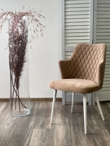 Стул M-City HERMAN 360 град. БЕЖЕВЫЙ #5, велюр / белый каркас