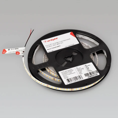 Светодиодная лента RT-A160-8mm 24V Warm2400 (12 W/m, IP20, 2835, 5m) (Arlight, высок.эфф.150 лм/Вт) 028561(2)