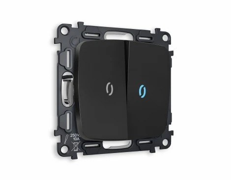 Комплект механизма Ambrella Volt 2-клавишного выключателя с подсветкой 10000K OMEGA MO804020 Черный матовый QUANT