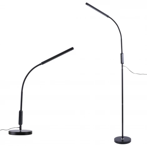 Торшер светодиодный, 10W, с регулировкой наклона, сенсорный выключатель, диммер, черный Uniel ULM-T619 10W/3000-6500K/DIM BLACK