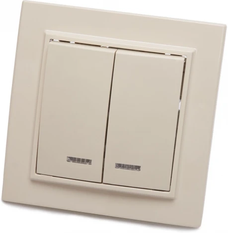 Выключатель двухклавишный с подсветкой (слоновая кость) Stekker Эрна 39229