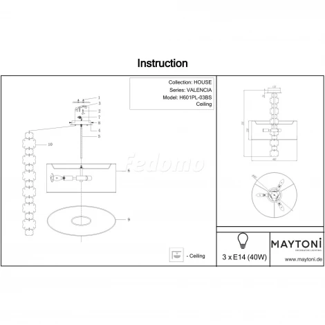 Потолочная люстра Maytoni Valencia H601PL-03BS