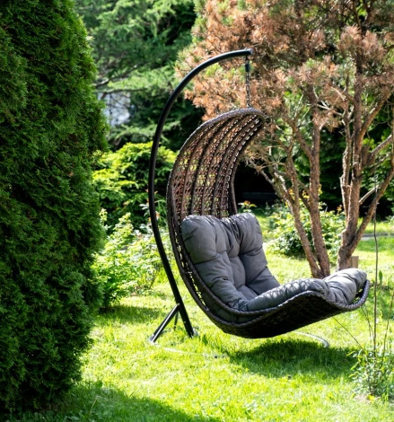 "Виши" подвесное кресло-кокон из искусственного ротанга, цвет коричневый с серо-коричневой подушкой 4SIS арт.УТ-00006750