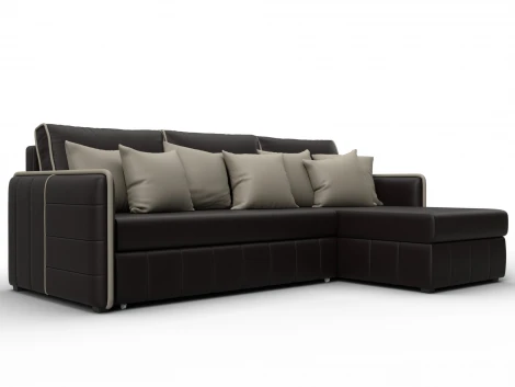 Диван угловой Лига-078 угол универсальный (ДСП/Пластик/Экокожа/Коричневый,Бежевый) Лига Диванов 130983