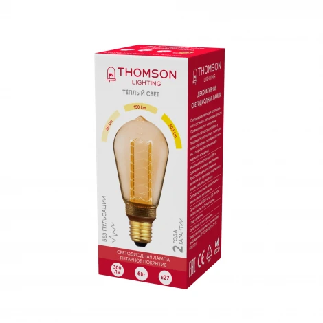 Лампочка светодиодная диммируемая прозрачная груша E27 6W Thomson Vein St64 TH-B2413