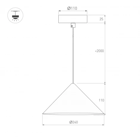 Подвесной светильник светодиодный SP-MAKOTO-R240-10W Warm3000 (BK, 36 deg, 230V, TRIAC) (Arlight, IP20 Металл) 057212