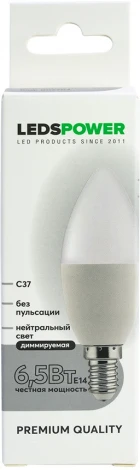 Лампочка светодиодная E14 6,5Вт 4000K диммируемая LEDS POWER 006703
