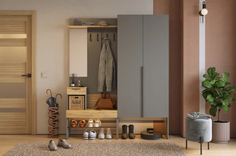 Прихожая "Баско К1" Mebelson (ЛДСП/Графит,Дуб крафт золотой) арт.ПК01Баско.3319
