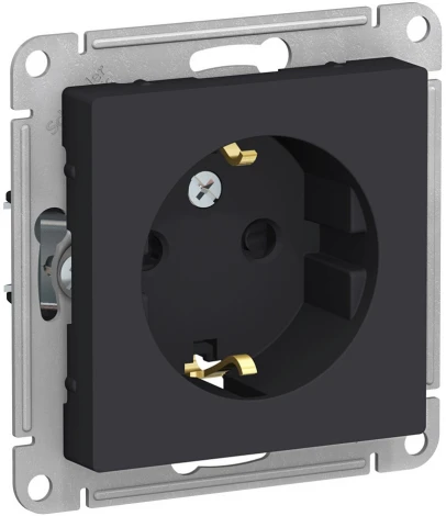Розетка встраиваемая с заземлением и шторками (карбон) Systeme Electric AtlasDesign ATN001045