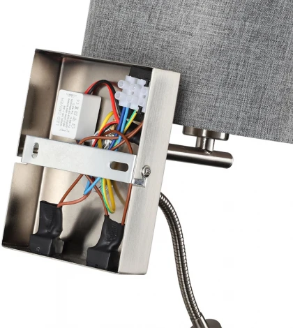 Бра на гибкой ножке для чтения Lumion Nikki 8251/2W никель/серый, металл/текстиль Е14 40W + LED 3W 4000K 220V (выключатель)