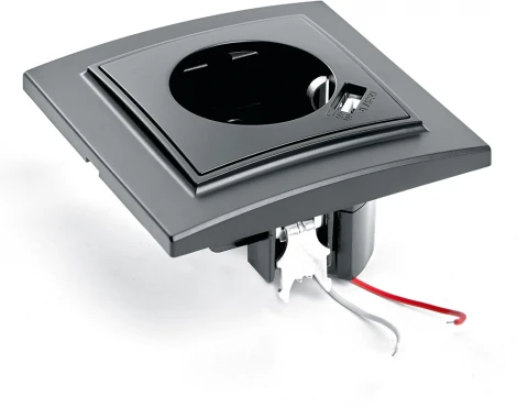 Розетка с заземлением, шторками и USB (черный) Stekker Эрна 39480