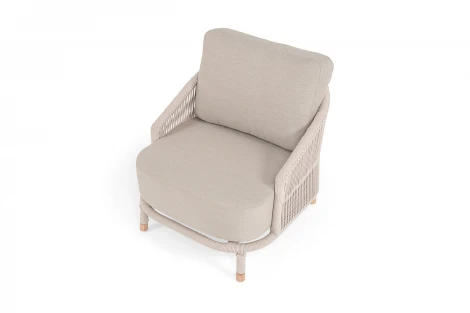 "Верона" кресло плетеное из роупа, каркас алюминий белый муар, роуп бежевый круглый, ткань бежевая 15052 4SIS VER-A-002 W Mua beige(beige15052)