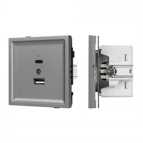 Механизм USB розетки SCT-TENDO-MUAC-PL-GR (5V, 3A, QC3) (Arlight, Графитовый) 054096