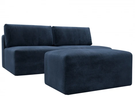 Диван прямой модульный с пуфом Лига-060 НПБ (ЛДСП,Брус,Фанера/Пластик/Велюр/Синий) Лига Диванов 129657