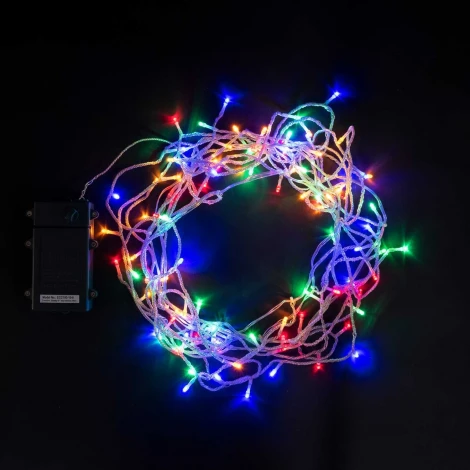 Гирлянда Бахрома на Батарейках с Таймером 3 х 0,5 м Разноцветная, 100 LED, Провод Прозрачный Силикон, IP65