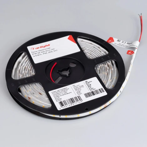 Светодиодная лента герметичная RTW-SE-A60-8mm 24V Warm2700 (4.8 W/m, IP65, 2835, 5m) (Arlight) 055407