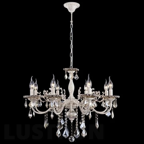 Подвесная люстра Eurosvet 3281 3281/8 белый с золотом / тонированный хрусталь (220V, хрусталь Strotskis, на цепи, подсвечник, свеча)