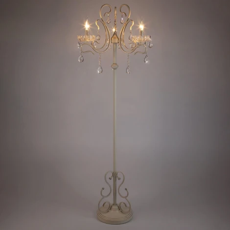 Торшер Eurosvet 12205 12205/3F белый (хрусталь Strotskis, подвески, выключатель, подсвечник, свеча, под старину)