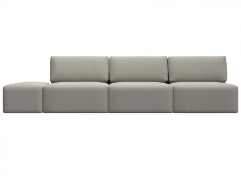 Диван прямой модульный с пуфом Лига-060 НПБ Лонг (ЛДСП,Брус,Фанера/Пластик/Рогожка/Бежевый) Лига Диванов 129708