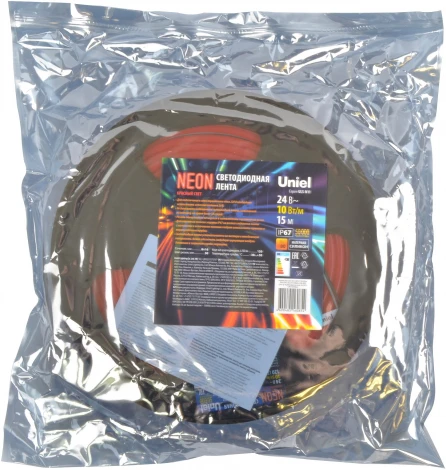 Светодиодная гибкая герметичная лента Neon 15 м. Neon ULS-N11-2835-120LED/m-8mm-IP67-DC24V-10W/m-15M-RED катушка в герметичной упаковке