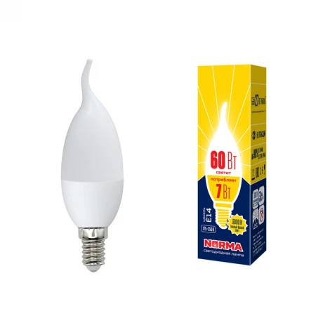 Лампочка светодиодная свеча на ветру белая E14 7W 3000K Volpe LED-CW37-7W/WW/E14/FR/NR
