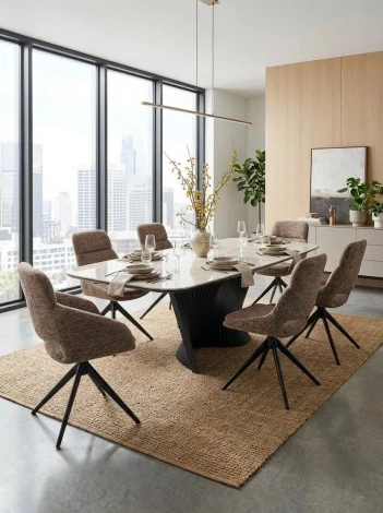 Стул АНДЕРС (ANDERS) 360 град., цвет КОРИЧНЕВЫЙ EYELASH-171 фактурный шенилл/ ЧЕРНЫЙ каркас, ®DISAUR M-City 64831