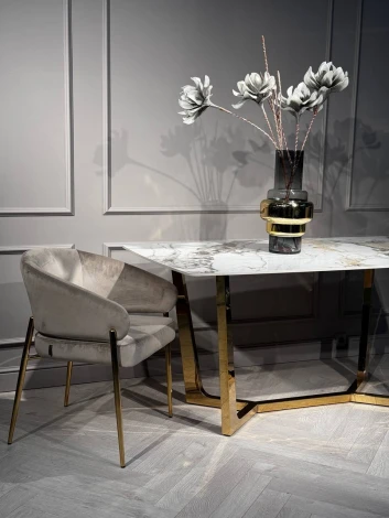 Стол обеденный IST-CASA Ланс DT-2852L, 180х90х75 см, белая керамика/золотой