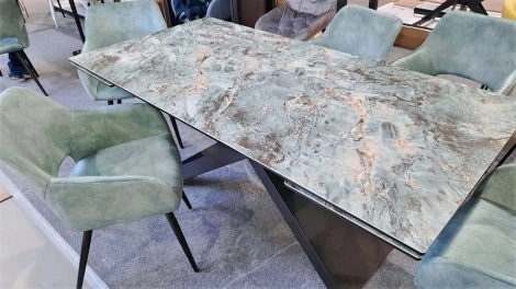 Стол LIVORNO 180 KL-170 MALACHITE, итальянская керамика/ черный каркас