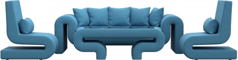Набор Волна-2 (стол, диван, 2 кресла) (Голубой/Рогожка) Лига Диванов арт.125782