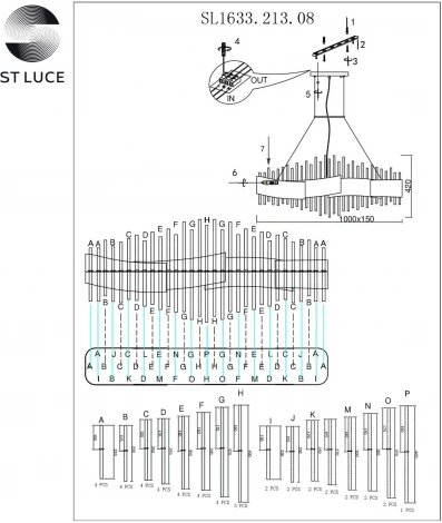 Подвесная люстра на штанге ST Luce Olvera SL1633.213.08 (220V, на тросе)