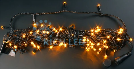 Гирлянда светодиодная желтая с мерцанием 24B, 100 LED, провод черный, IP54 RL-S10CF-24V-B/Y Rich LED