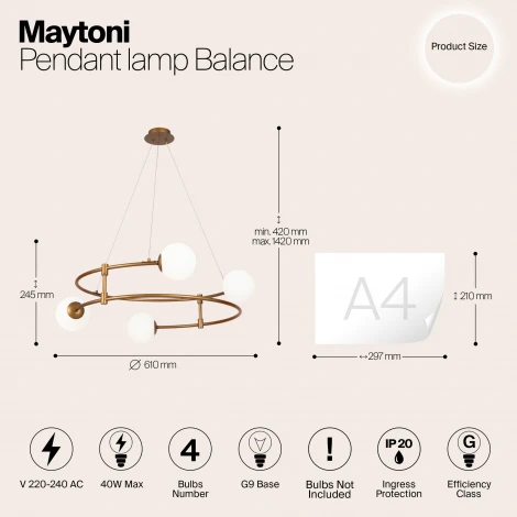 Подвесная люстра Maytoni Balance MOD317PL-04G (220V, на тросе, шарики)
