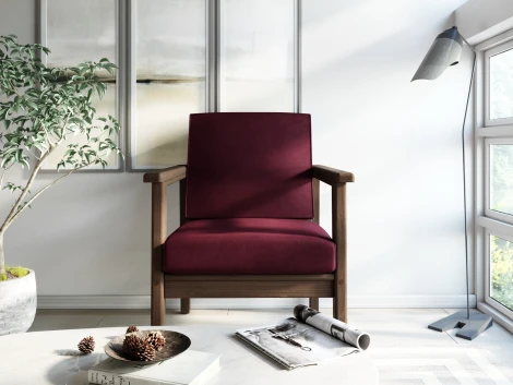 Кресло Arsko Лориан орех велюр бордовый