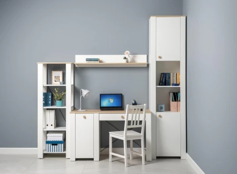 Стеллаж Джастин 13.354 (Джастин 13.354 белый PE шагрень / дуб белый exclusive OW D4430) Mobi арт.564842