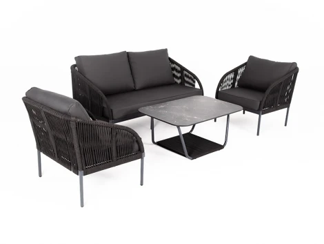 Лаунж-зона 4-местная плетеная из роупа (веревки), цвет темно-серый 4SIS Канны KANS2C2T-4-SET D-gray