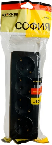 Розетка 4-х местная с заземлением (черный матовый) Stekker София 49506