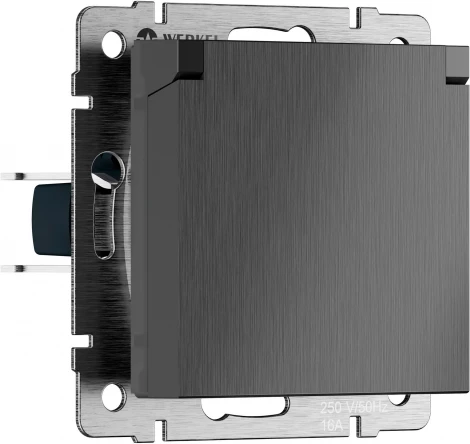 Розетка с заземлением с защит. крышкой и шторками (графит рифленый) Werkel W1171204 (a069599)