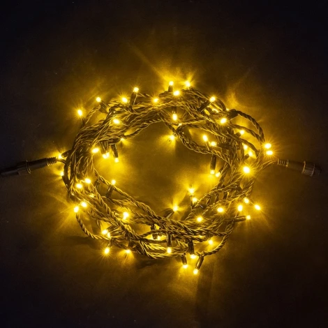 Гирлянда Нить 10м Желтая 24В, 75 LED, Провод Черный Каучук, IP65