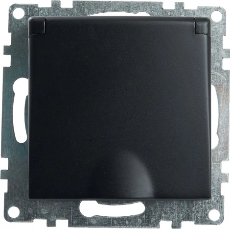 Розетка с заземлением защитной крышкой и шторками (черный) Stekker Катрин 39608