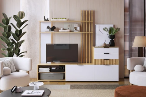 Гостиная Бери К3, цвет дуб крафт золотой/белое дерево Mebelson (арт.ГК03Бери.2563)