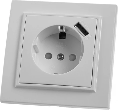 Розетка с заземлением, шторками и USB (белый) Stekker Эрна 39051