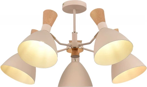 Потолочная люстра на штанге Evoluce SLE1256 Бежевый/Бежевый, Светлое дерево, Золотистый E14 5*40W (220V)