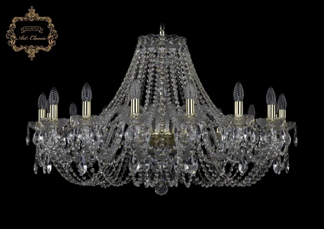 Подвесная большая люстра Art Classic 11.11 11.11.16.360.Gd.Sp (220V, хрусталь, на цепи, подсвечник, свеча)