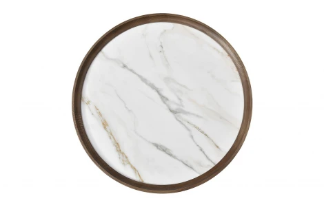 Стол журнальный CT3059 (D60) белая керамика (LIUJINBAI)/орех ESF 5705